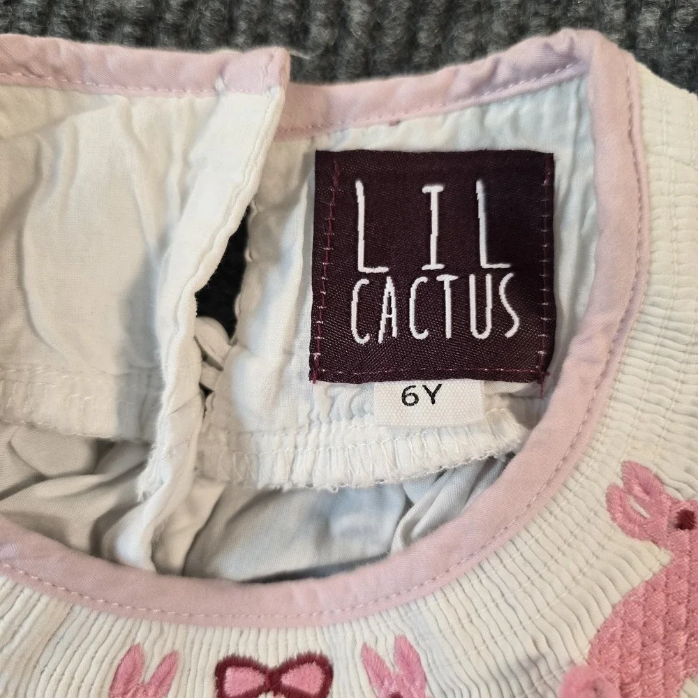LIL CACTUS Smocked Dress Bunnies &‎ Basket WHITE & PINK Baby Size 6Y